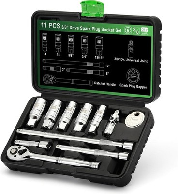 TecoTek 11-Piece Spark Plug Socket Set with 3/8'' Drive Ratchet Handle, Spark
