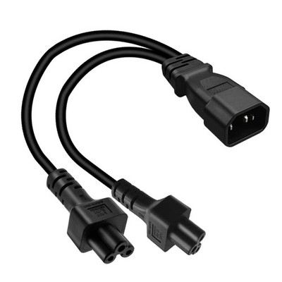 C14 to 2XC5 Y Splitter Short Power Cord 1ft IEC 320 C14 Male Dual C5 Female