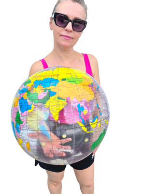 16'' Clear Globe Inflatable   Transparent Vinyl World Map Ball for Learning, Deco