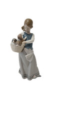 Lladro Girl with Puppies Basket Porcelain Figurine Spain