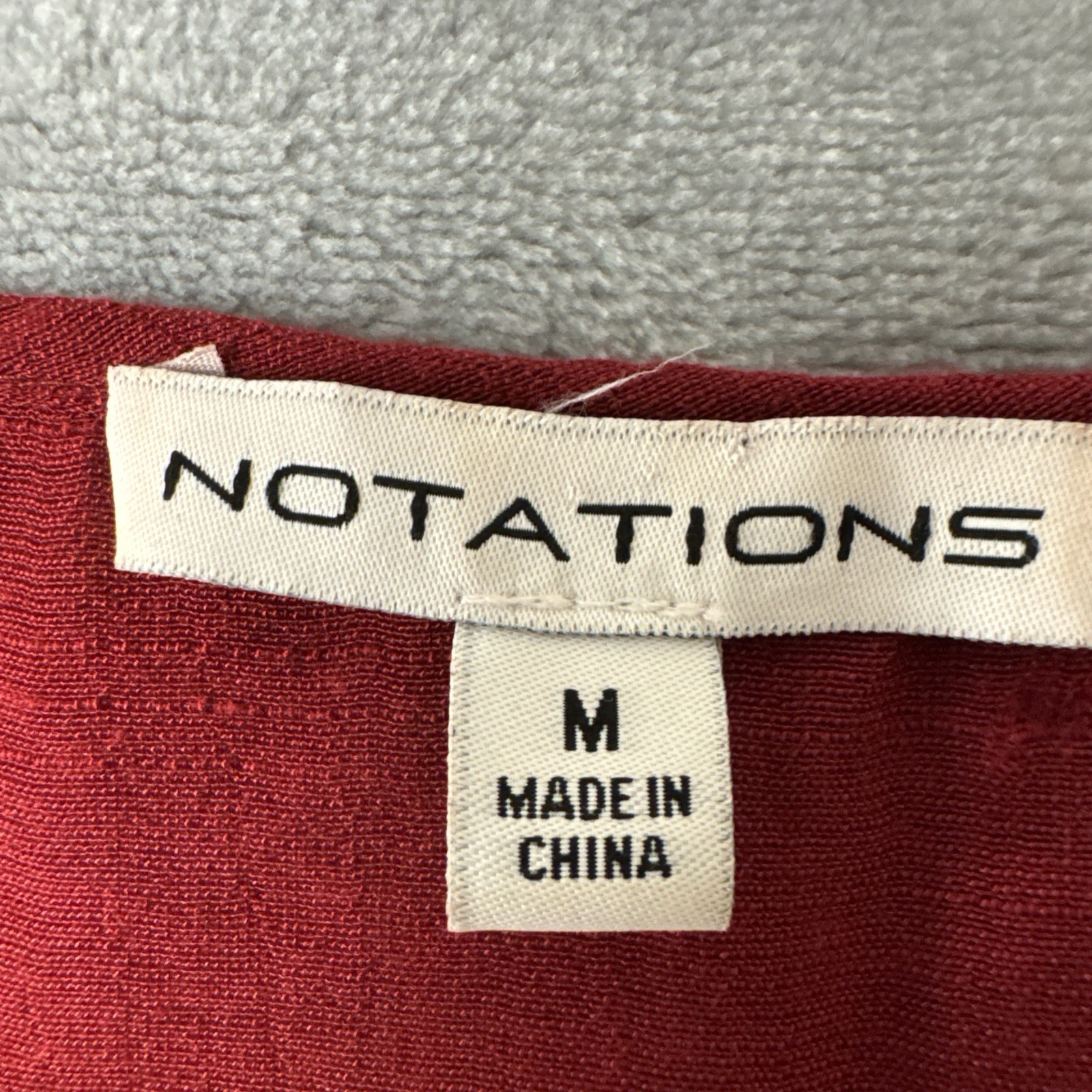 Notations Blouse Women's Medium Burgundy Roll Tab Sleeves Pockets Semi Sheer