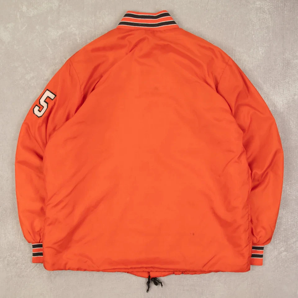 Vintage 80s Fleece Lined Varsity Bomber Jacket L Men's Orange Americana - Image 2 of 4