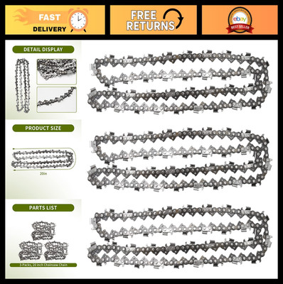 20'' Chainsaw Chain 3 Pack - 325'' Pitch, .058 Gauge, 76DL - Fits Most Brands