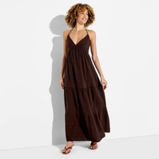 Women Gauze Halter Maxi Dress - Wild Fable Dark Brown S