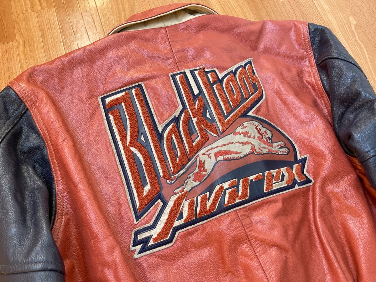AVIREX leather jacket, Black Lions vintage varsity coat 90s