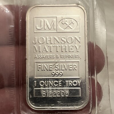 JM JOHNSON MATTHEY 1 TROY OUNCE .999 SILVER BAR IN ORIGINAL