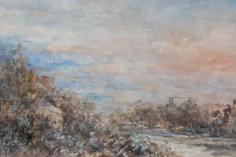 Original Watercolor Paintings by Eugenia Eckford Rhoads "Sunset on a Winter Day" - Image 2 of 4
