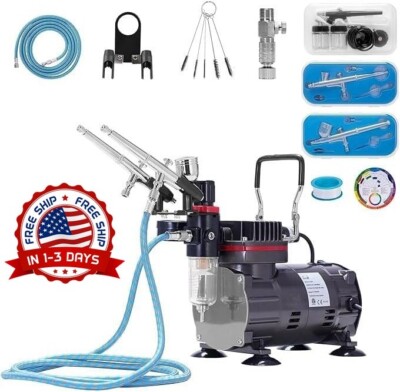 Aerógrafo con sistema de compresor de tanque de almacenamiento de aire de doble.