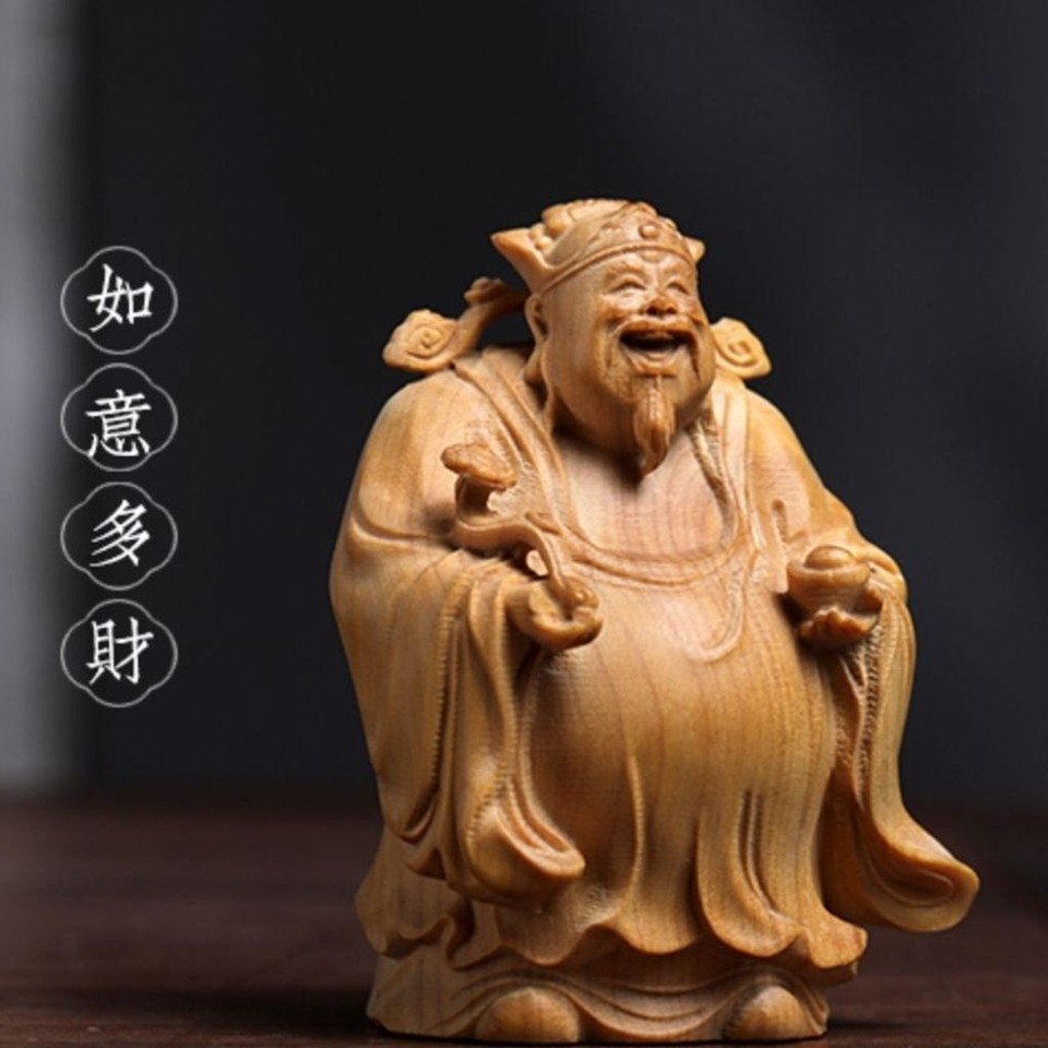 Adorno mango Fulushou tallado ciprés acantilado