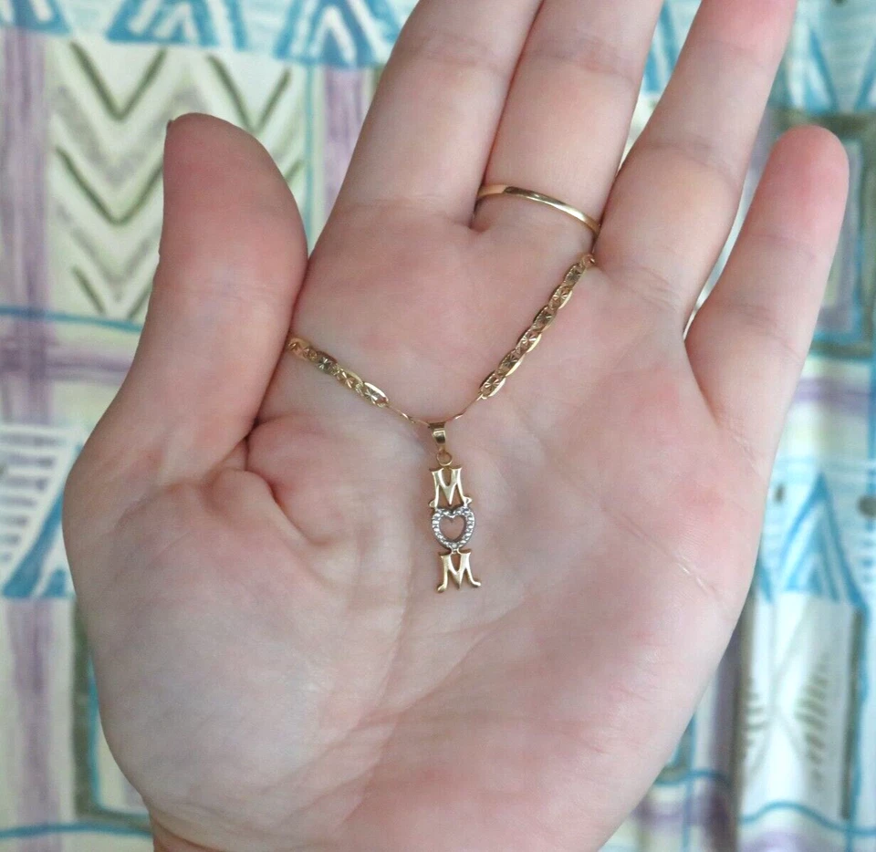 L@@K Cute Real 10K Yellow White Gold MOM Pendant Charm with Diamond Accent - Image 4 of 4