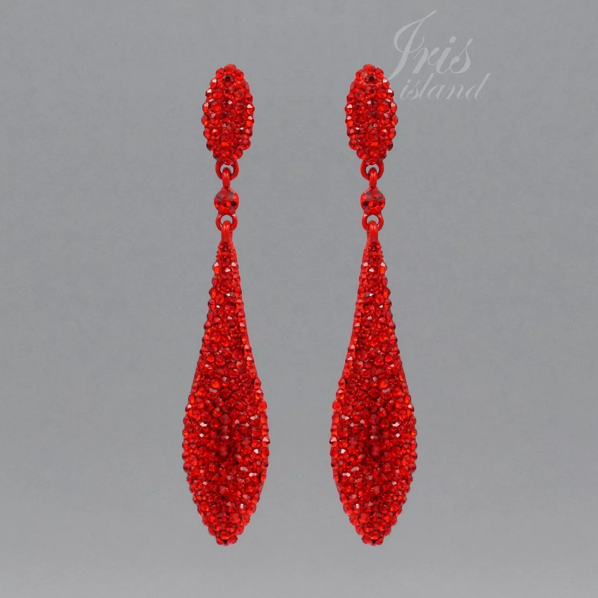 Women Red Crystal Rhinestone Wedding Drop Dangle Earrings 264 Clip on Prom Gift