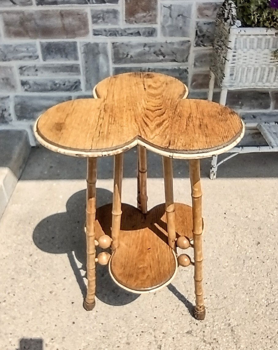 Antique Victorian Stick & Ball Bamboo & Oak 2 Tier Clover End Lamp