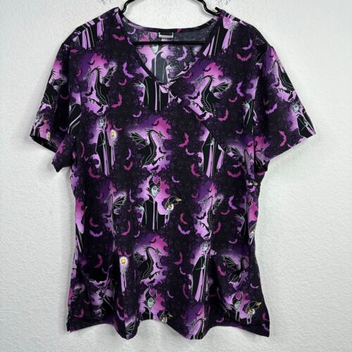 Disney Villains Scrub Top Womens 2XL Purple Maleficent Short Sleeve Nurse Work