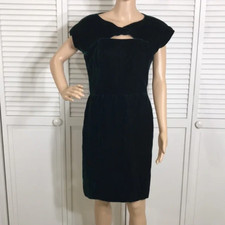 Vintage Victor Costa Dark Green Velvet Sheath Capped Sleeves Dress Size 10