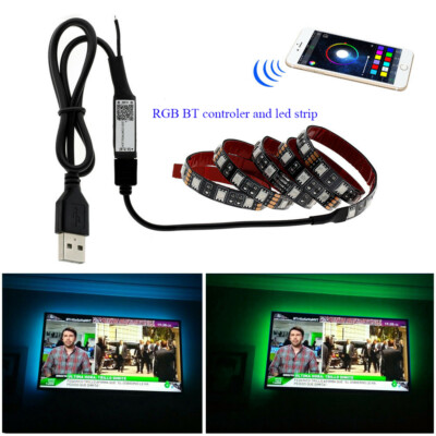 DC5V 5050 RGB TV Backlight LED Strip Set USB Tape String +BT wireless ...