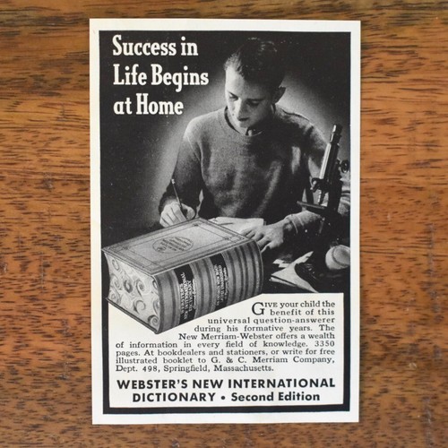 1940 Webster's Dictionary Vintage Print Ad Pre-WWII Springfield, MA 3" x 4"