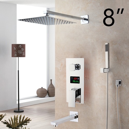 Set rubinetto doccia portatile soffione pioggia valvola miscelatore digitale a scomparsa 3 vie - Foto 8 di 15