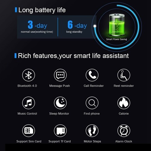 Waterproof Sport Fitness Smart Watches Calling Calorie Women Men For Android BLK - Picture 9 of 12