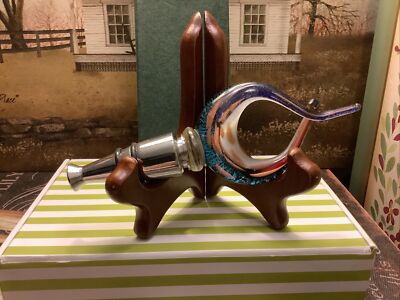 NEW/NIB~Silvertone Wine Stopper~w/Hand Blown Glass Design~Great Gift~FREE SHIP~