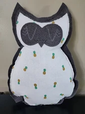 Handmade Owl Pillow 20" - One Of A Kind Gray & Cream with pineapples Retro Throw