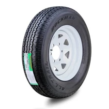 Rockman Trailer Tire Assembly ST225/75R15 10-Ply White Spoke Rim 6 Lug on 5.5"