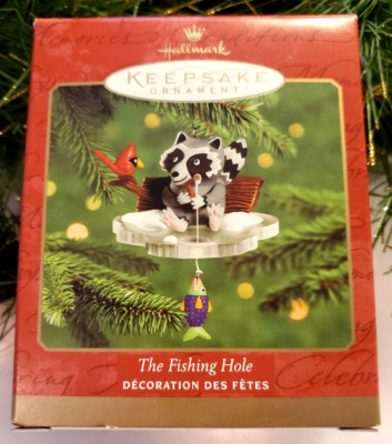 2000 Hallmark Keepsake Christmas Ornament Fishing Hole - Raccoon With Red Bird