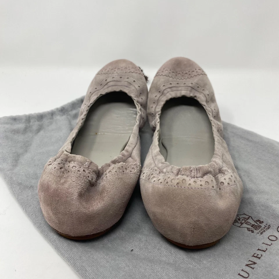Zapatos planos de ballet Brunello Cucinelli para mujer talla US 8 grises de gamuza silenciosos de lujo Foto 3 de 4