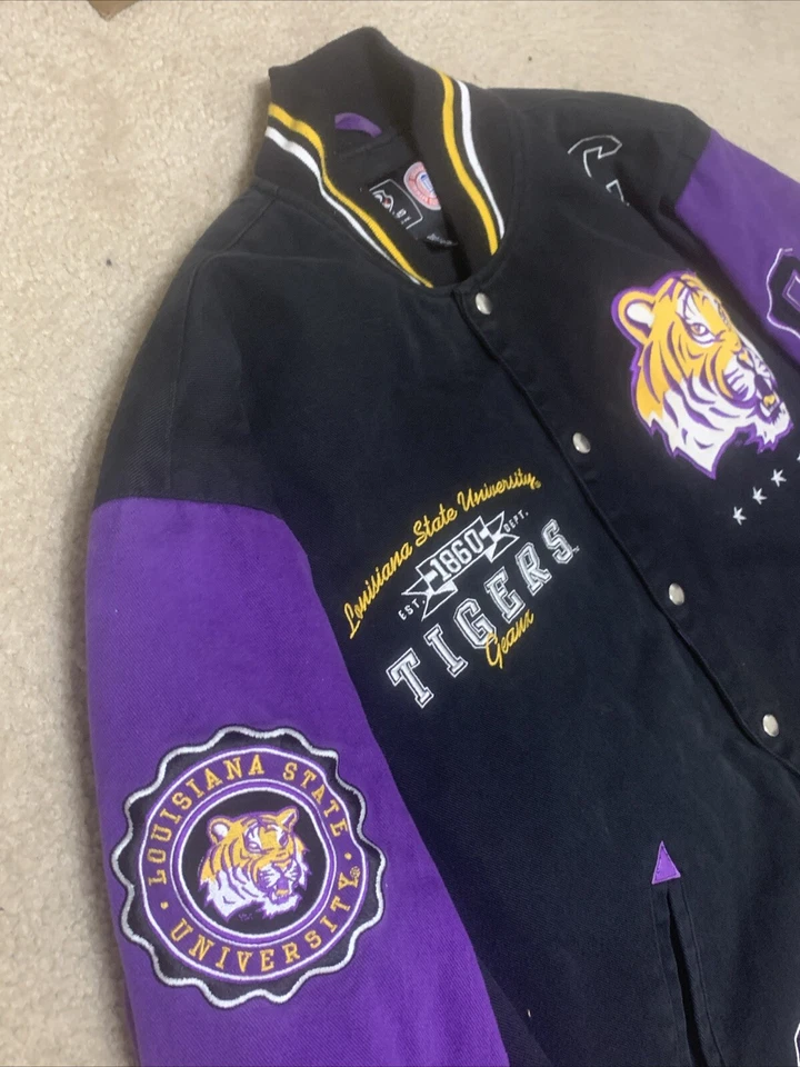 NCAA Adult Lsu Tigers Licensed"Collegiate" Varsity Jacket 3XL Black Purple - Image 3 of 4