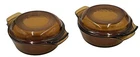 2 Vintage Anchor Hocking Fire King Bowl With Lid Casserole Dish #472 Amber 12oz