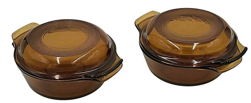 2 Vintage Anchor Hocking Fire King Bowl With Lid Casserole Dish #472 Amber 12oz