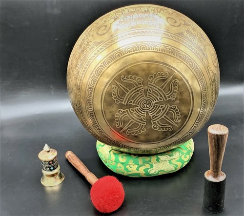 13" Buddha foot engraved Chakra healing singing bowl - Handmade Himalayan bowl - Picture 2 of 4