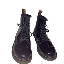 Girls Dr. Martens Air Wair Black Patent Leather Boots Side zipper 1460J Sz 4