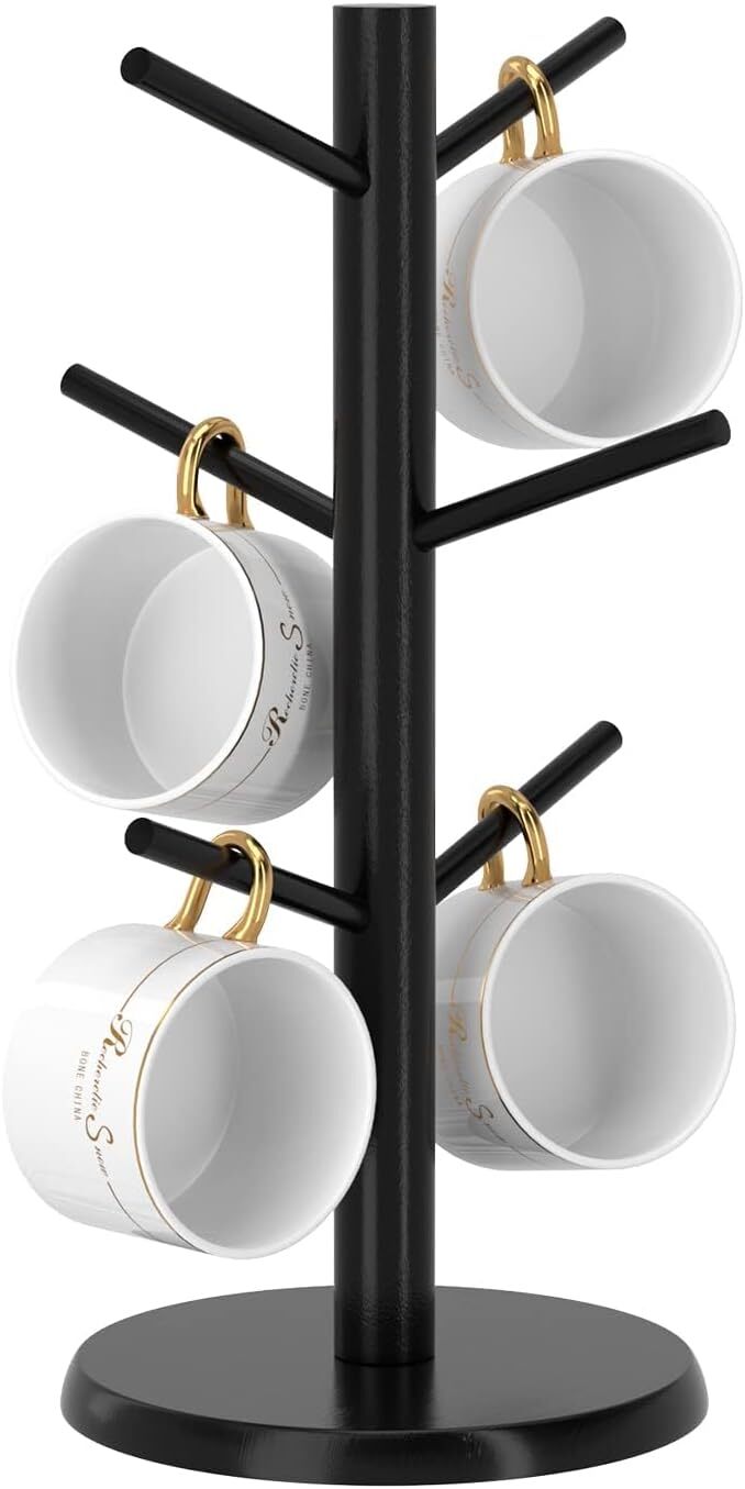 Wisuce Black Coffee Mug Tree, Updated Thick Bamboo Holder