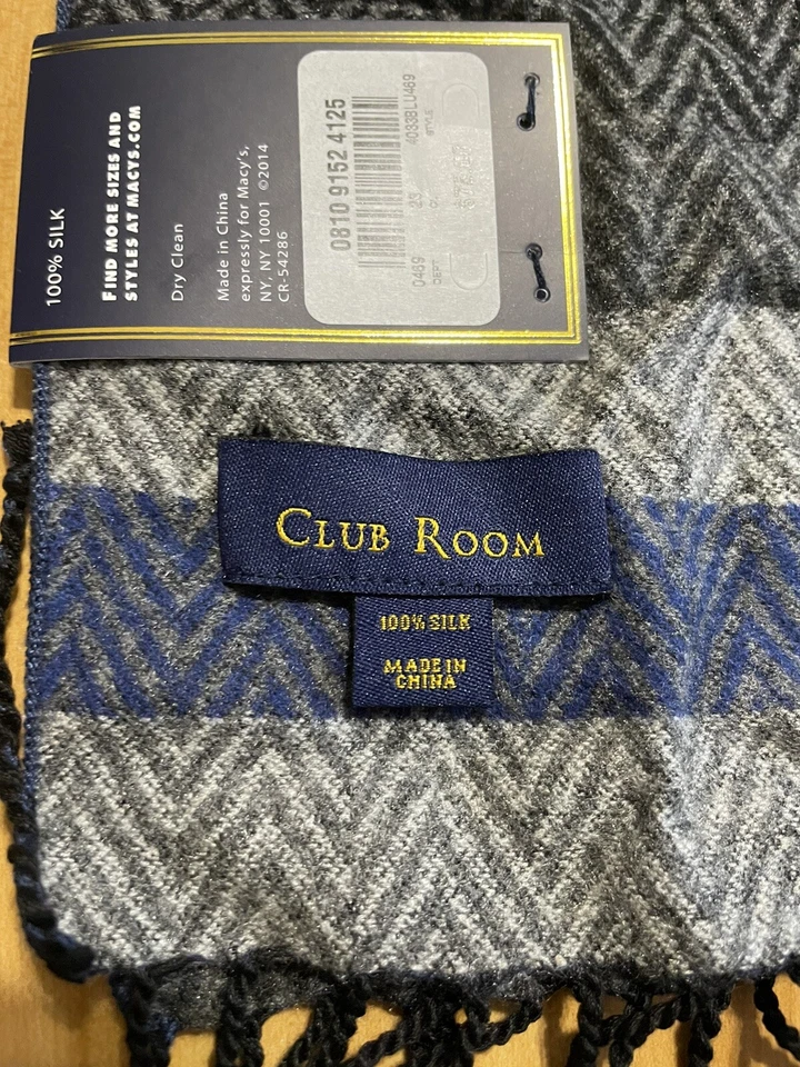 NUEVA BUFANDA CLUB ROOM HOMBRE 100% SEDA, Gris, Negro, Azul Foto 3 de 3