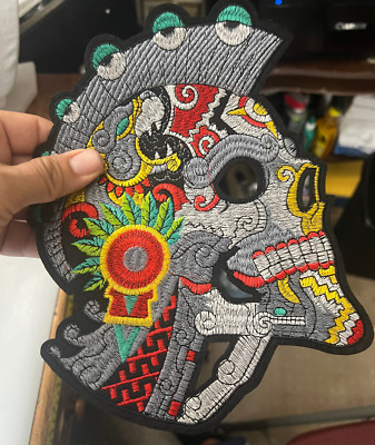 Aztec or Mayan Skull Warrior, Iron On Patch, 10'' Day of the Dead, Muerte #27