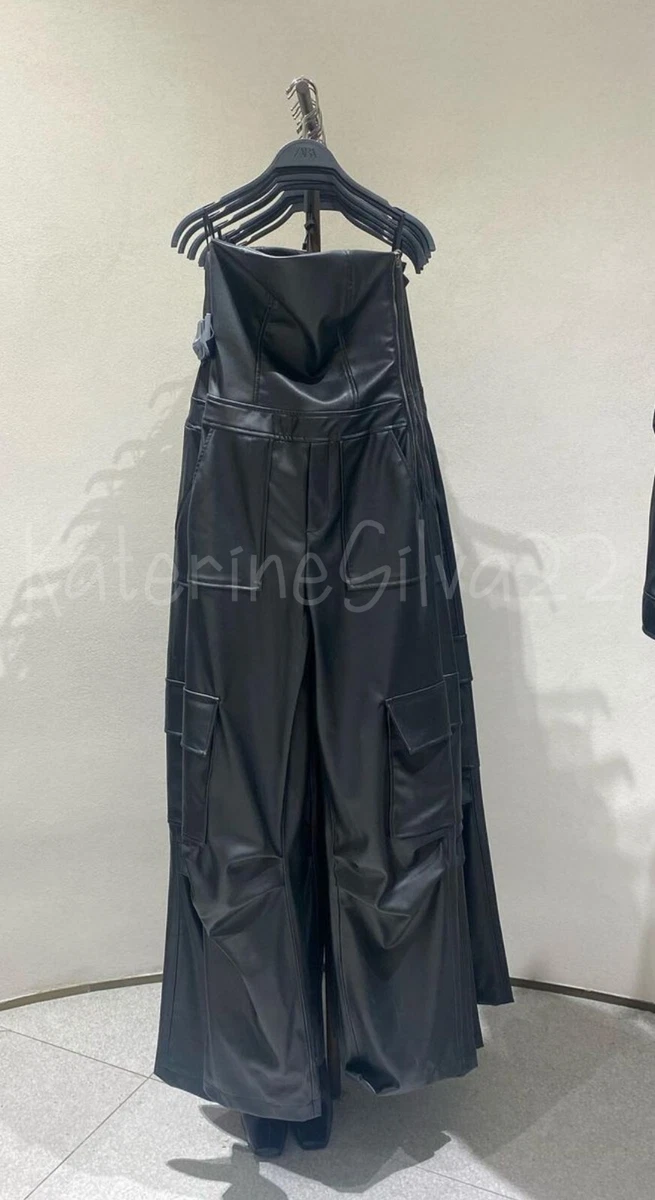 ZARA NEW WOMAN S23 FAUX LEATHER JUMPSUIT WITH MULTIPLE POCKETS REF