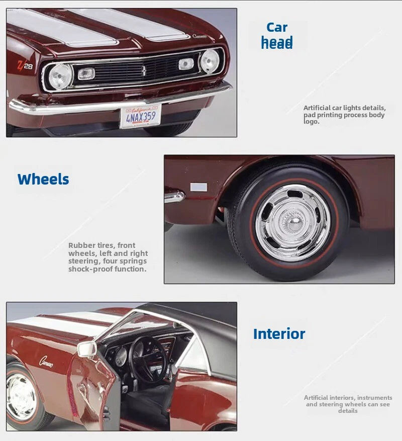 Chevrolet Camaro Z/28 1968 escala 1:18 modelo de coche de metal juguetes adorno IDEA DE REGALO Foto 4 de 4