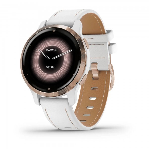 Garmin Venu 2S AMOLED Smartwatch Rose Gold White Case Leather Band 010-02429-23-image