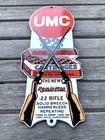 VINTAGE NEW REMINGTON UMC 22 RIFLE CARTRIDGES GASOLINE OIL PORCELAIN GAS AD SIGN