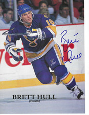 BRETT HULL SIGNED AUTOGRAPHED MAGAZINE PHOTO BLUES STARS FLAMES 8x10