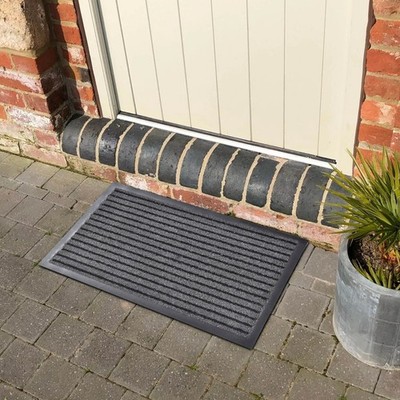 Evideco Outdoor Front Door Mat Mado Polypropylene Rug 24x16 Inch Grey