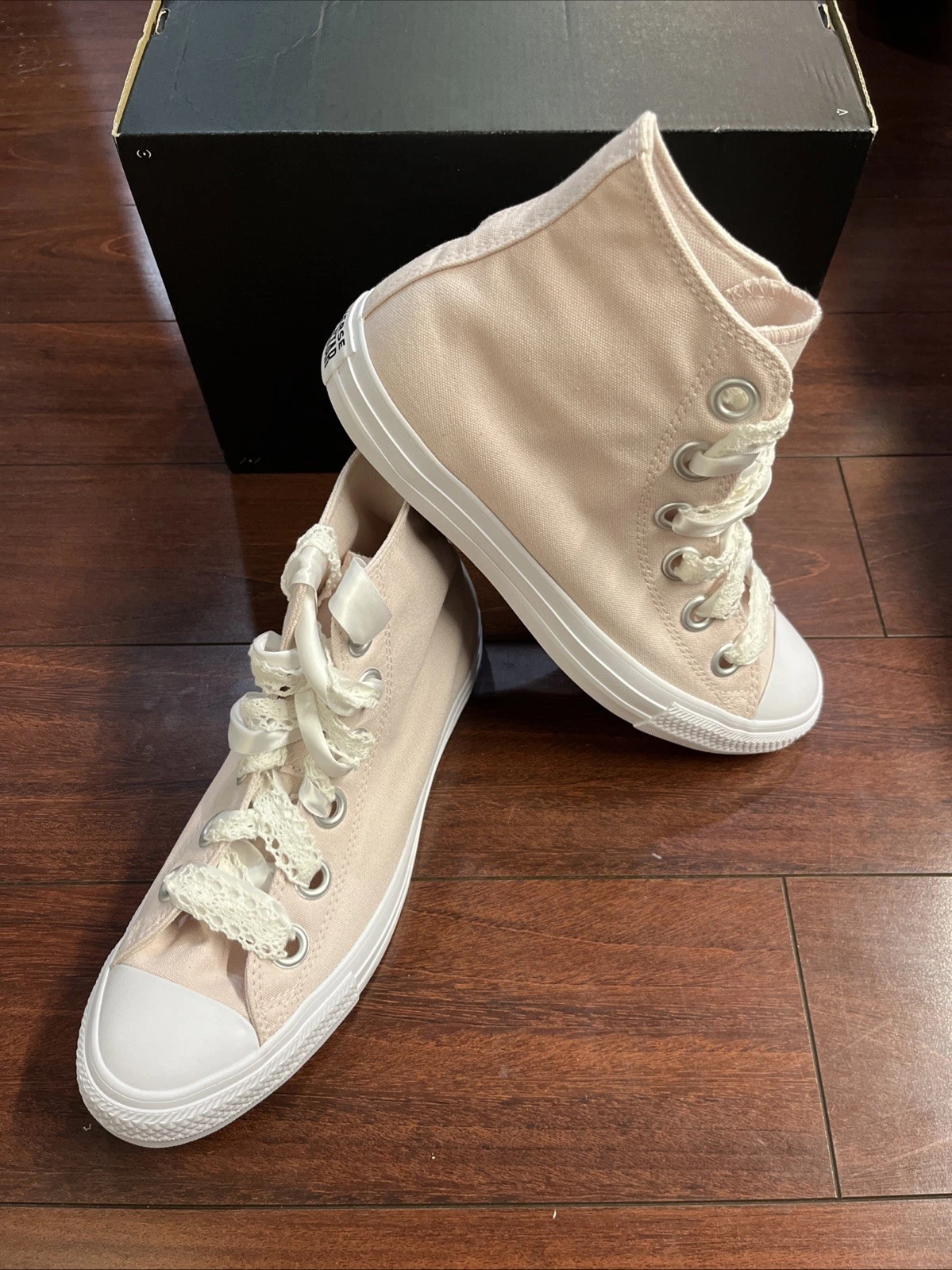 Scarpa alta donna 9 5 Converse occhielli grandi lacci all'uncinetto rosa A14831F tela