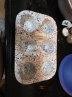Vintage Dr Douglas’ Wonder Blue Speckled Stoneware 6 Muffin Pan
