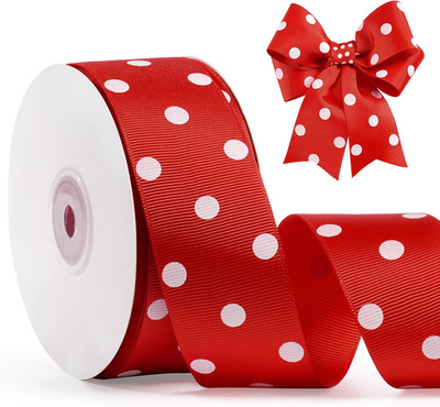 Polka Dot Grosgrain Ribbon 1.5 Inch, 25 Yards Spool Red and White Dot Craft Ribb
