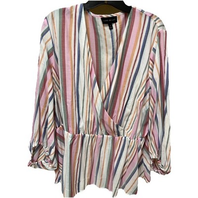 Lane Bryant Striped  Multicolor Pullover 3/4 Sleeves Blouse 18/20 Boho Peasant