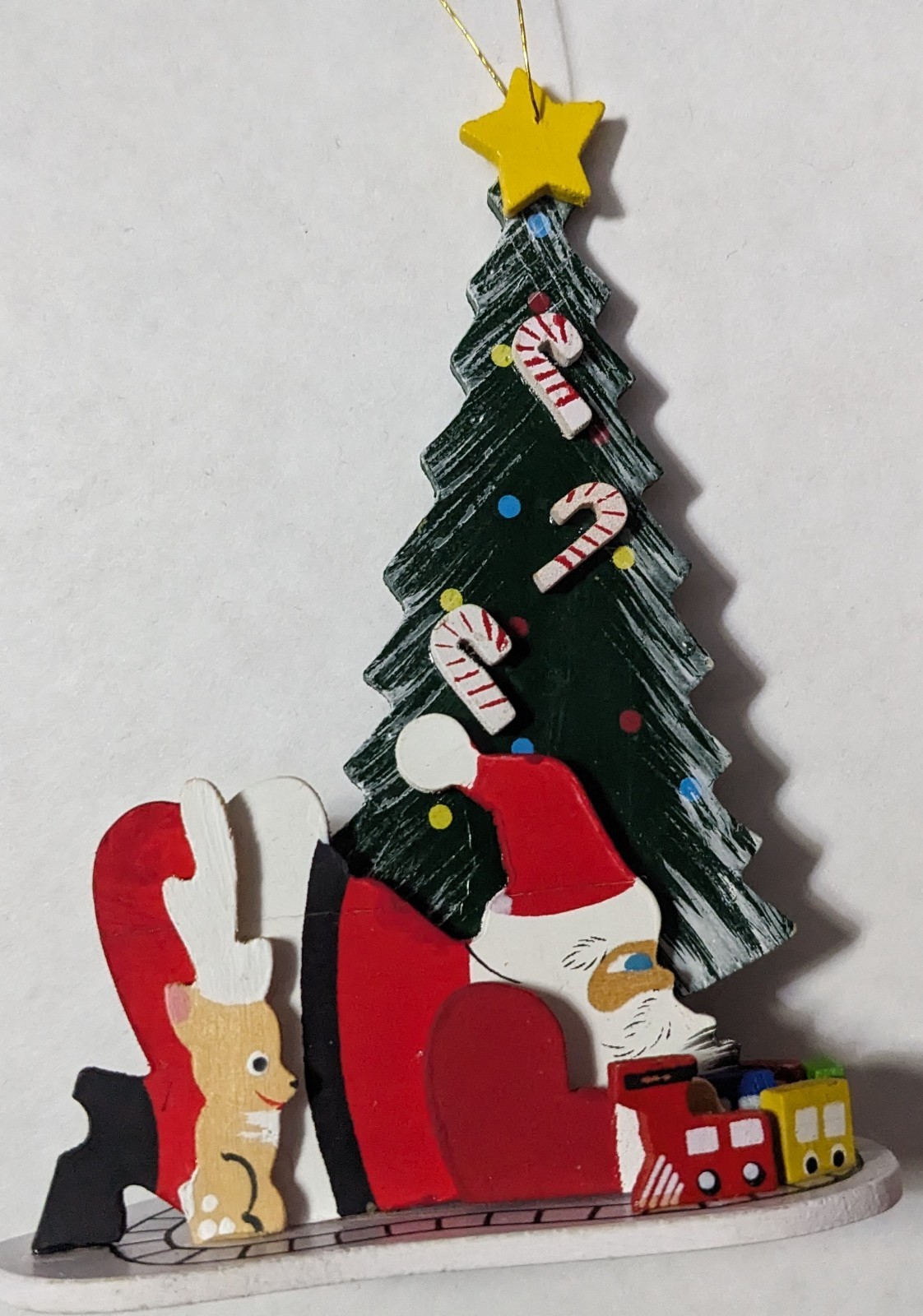 Schmid Emgee Christmas Ornament Wood Santa Tree Train Presents Reindeer 1983 Vtg