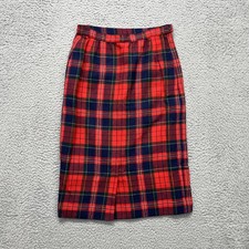 Vintage Pendleton Wool Skirt Womens 10 Red Plaid High Rise Knee Pencil USA 70s