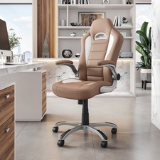 Executive Office Chair High Back Flip Up Arms Racer Seat Pneumatic Adjust Camel
