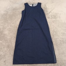 Talbots Petites Maxi Dress Size 12P Blue Long Sleeveless Double Slit Cotton