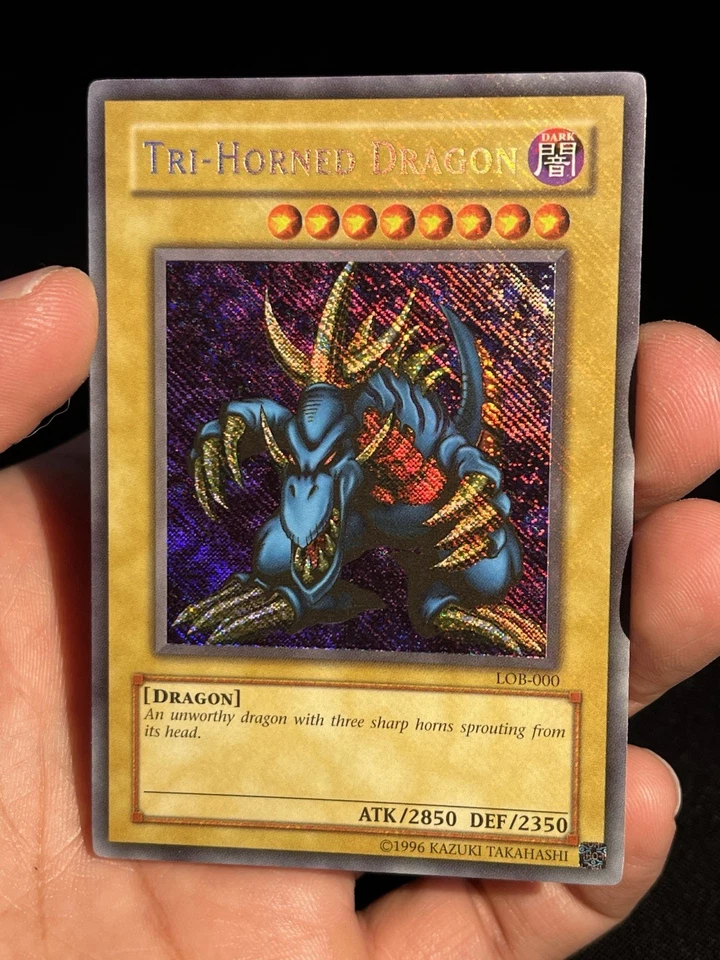 Mint YuGiOh Tri-horned Dragon LOB 000 Double Misprint Holo Bleed Reverse Secret - Image 2 of 4